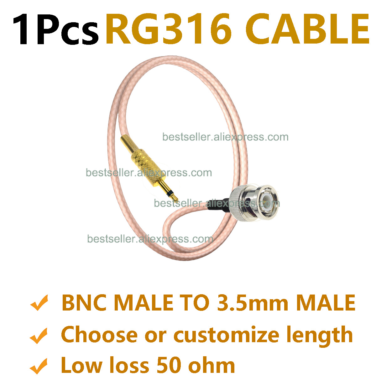 Audio Jumper Wire - 1 Stück RG316 BNC-Stecker auf 3,5